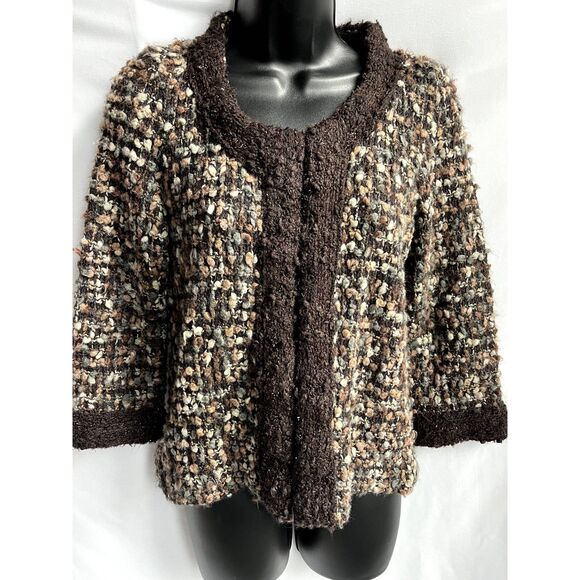 Susan Bristol Wool Blend Cardigan Sweater Brown sz S Plaid Knit Retro Multicolor - Picture 1 of 10